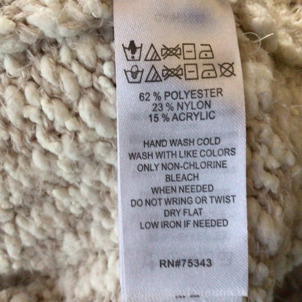 YET AGAIN Hooded Popcorn Knit white/tan Sweater Cropped w/Pompom Ties, XL - Picture 6 of 6